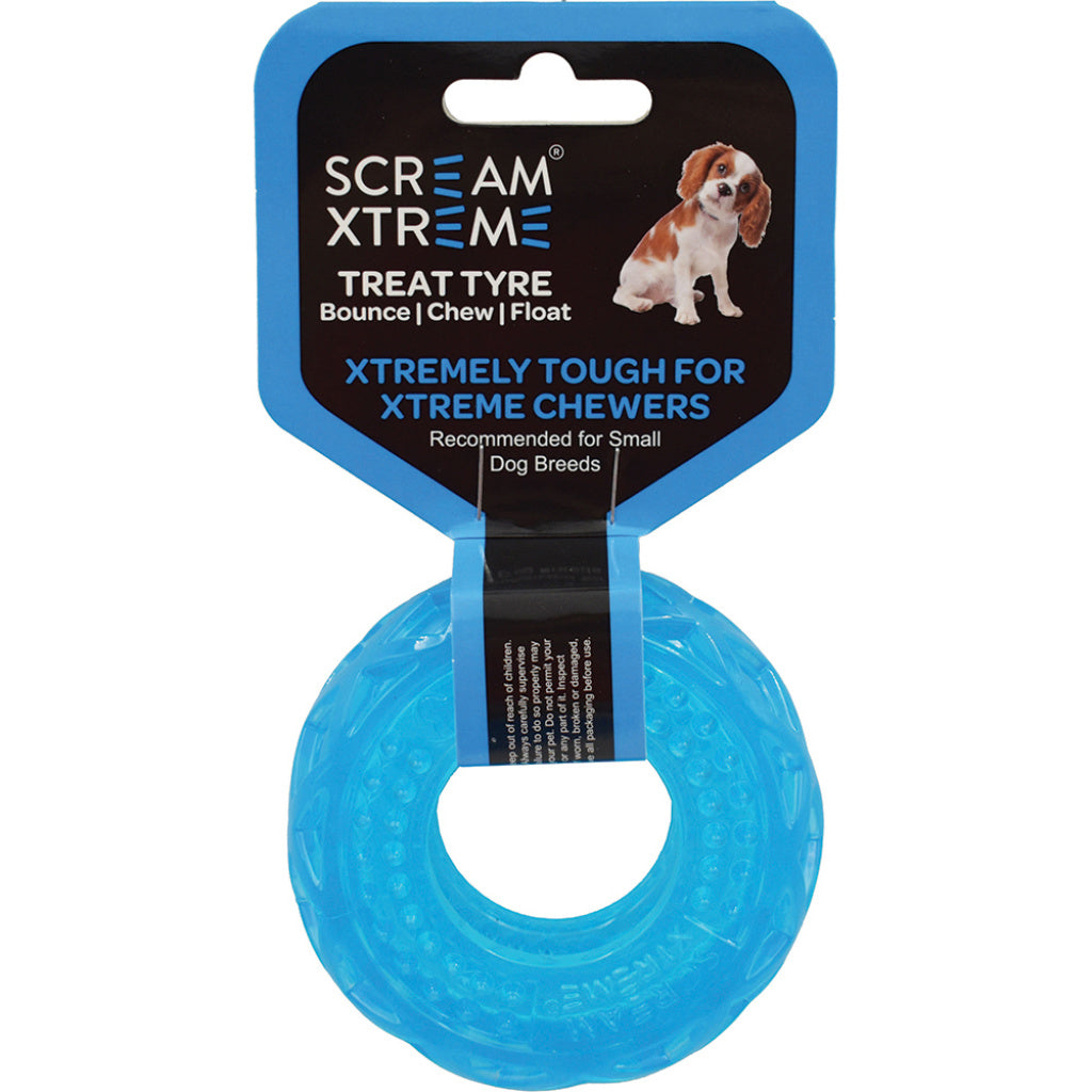 Scream Xtreme Treat Tyre Dog Toy - Loud Blue-Dog Toys-Scream-