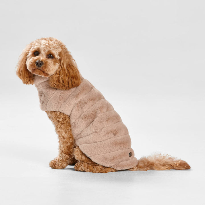 Snooza Wear Cut Faux Fur Dog Coat in Almond-Dog Clothing-Snooza-
