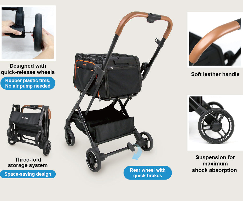 Ibiyaya JetPaw 3-in-One Pet Stroller with Removable Airline-Approved Carrier Up to 7kg-Dog Strollers-Ibiyaya-
