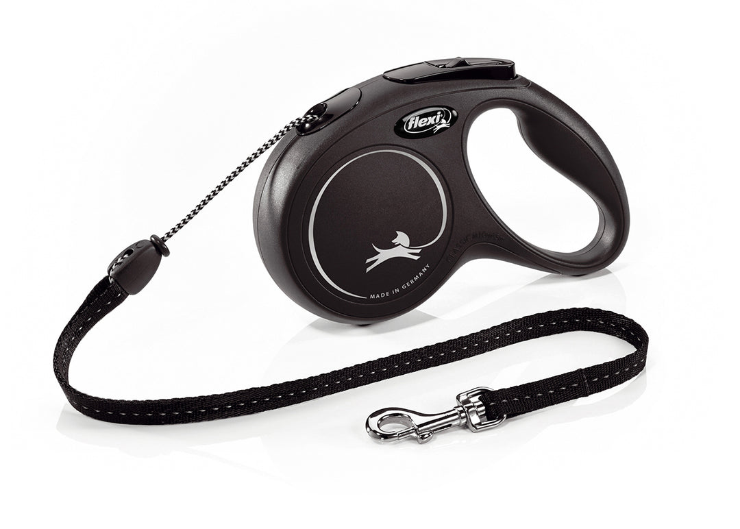 Flexi Classic Retractable Cord Lead For Dogs 5m-Dog Lead-Flexi-Black-Small-