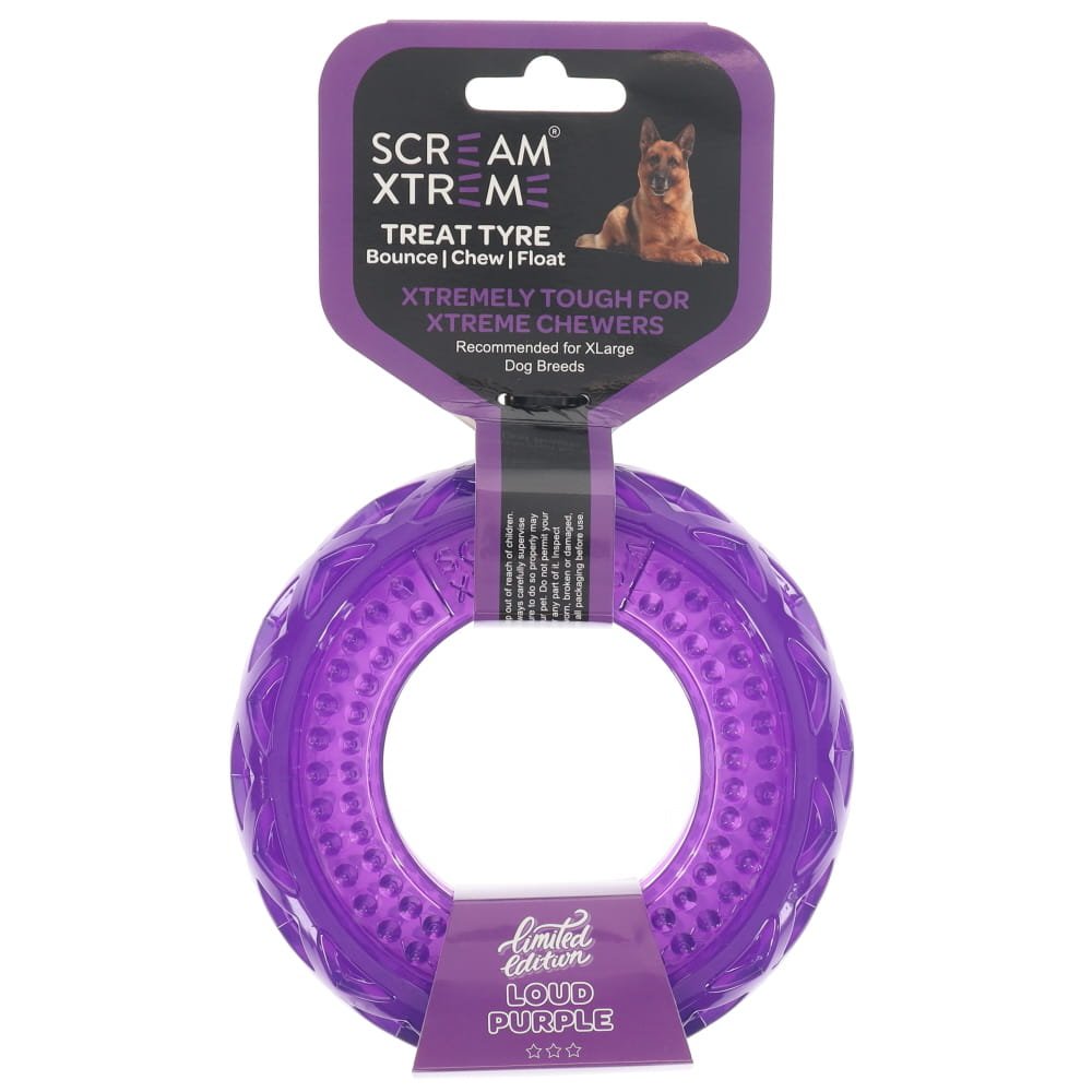 Scream Xtreme Treat Tyre Dog Toy - Loud Purple