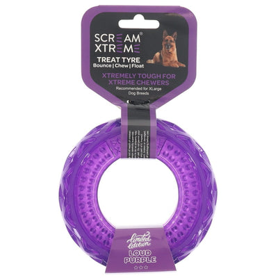 Scream Xtreme Treat Tyre Dog Toy - Loud Purple