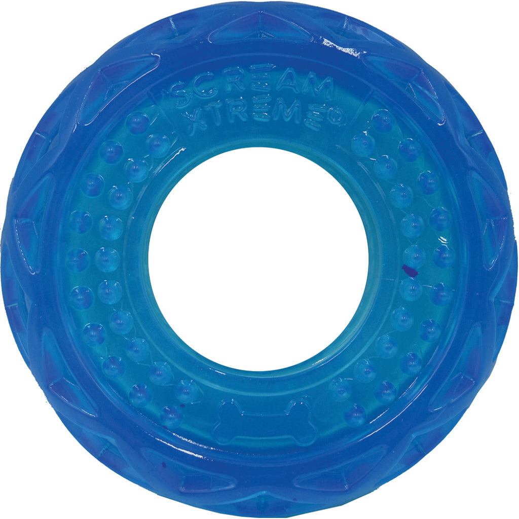 Scream Xtreme Treat Tyre Dog Toy - Loud Blue