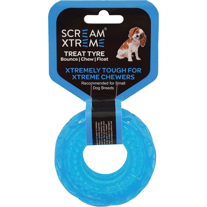Scream Xtreme Treat Tyre Dog Toy - Loud Blue