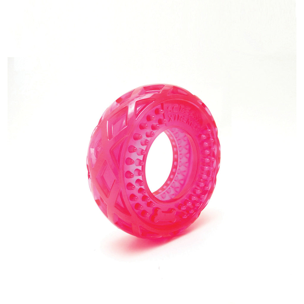 Scream Xtreme Treat Tyre Dog Toy - Loud Pink