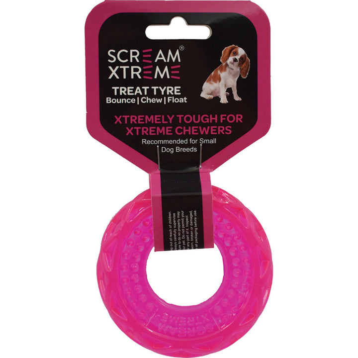 Scream Xtreme Treat Tyre Dog Toy - Loud Pink