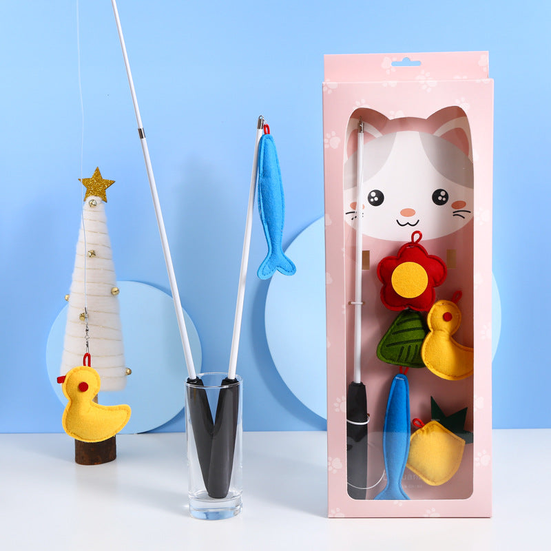 Cat Joy Fishing Rod Style Cat Teaser with 5 Replaceable Catnip Toys