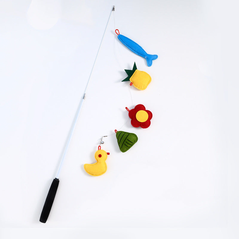Cat Joy Fishing Rod Style Cat Teaser with 5 Replaceable Catnip Toys