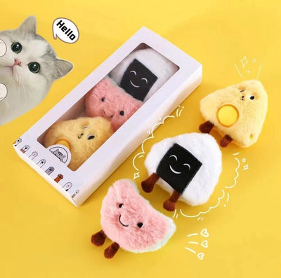 Cat Joy Japan Onigiri Plush Cat Toy with Catnip and Bell 3pcs