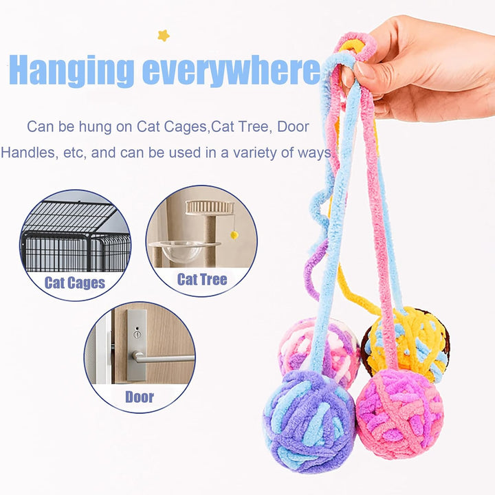 Cat Joy Cat Toys Wool Ball with Bell and String 4pc