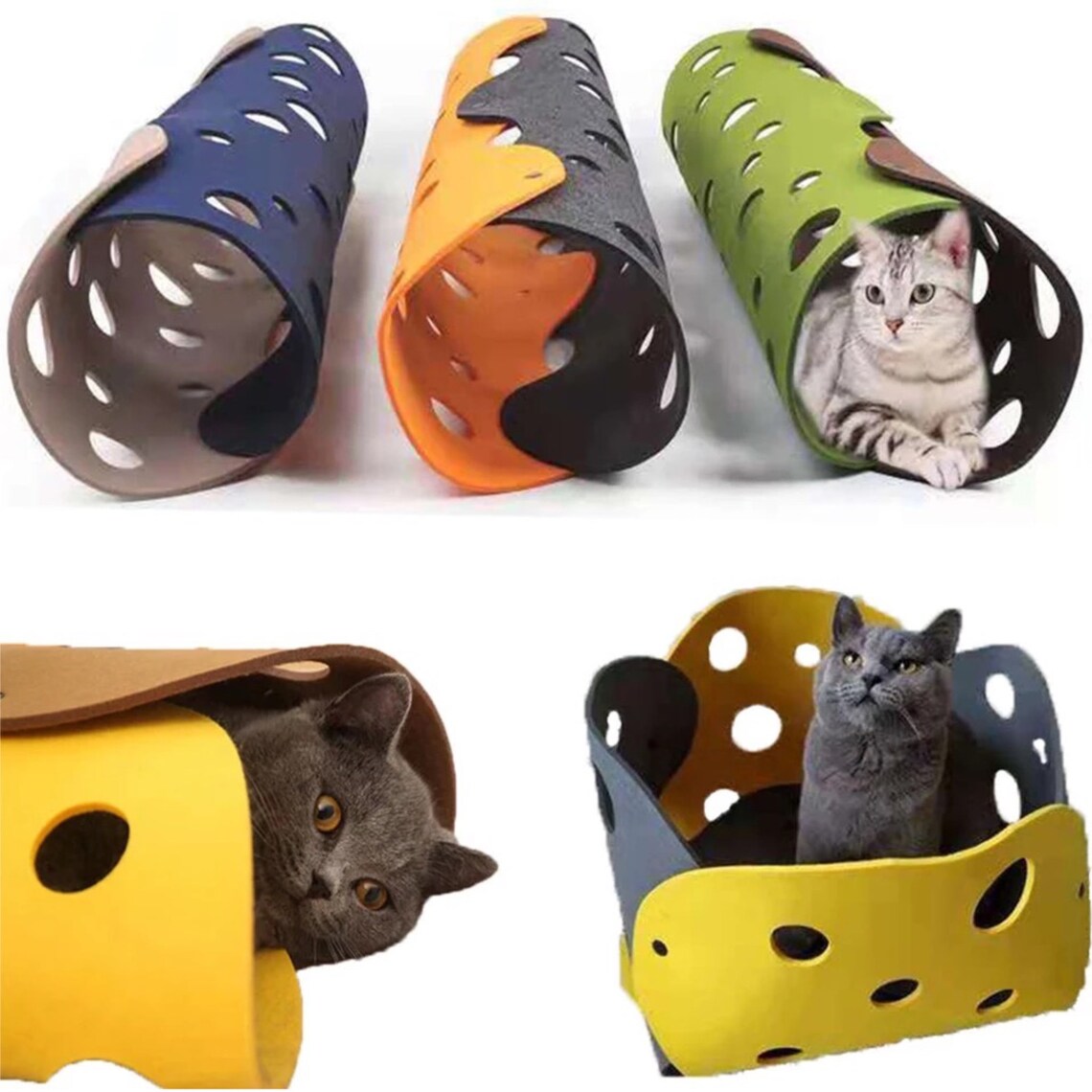 Cheesy Cat Tunnel Interactive Cat Toys Deformable & Foldable