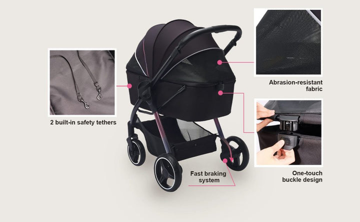 Ibiyaya Retro Luxe Folding Pet Stroller for Pets up to 30kg - Soft Sage
