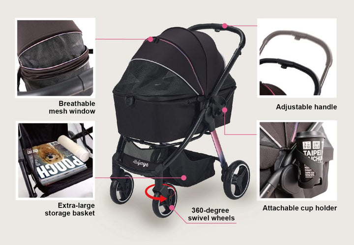 Ibiyaya Retro Luxe Folding Pet Stroller for Pets up to 30kg - Soft Sage