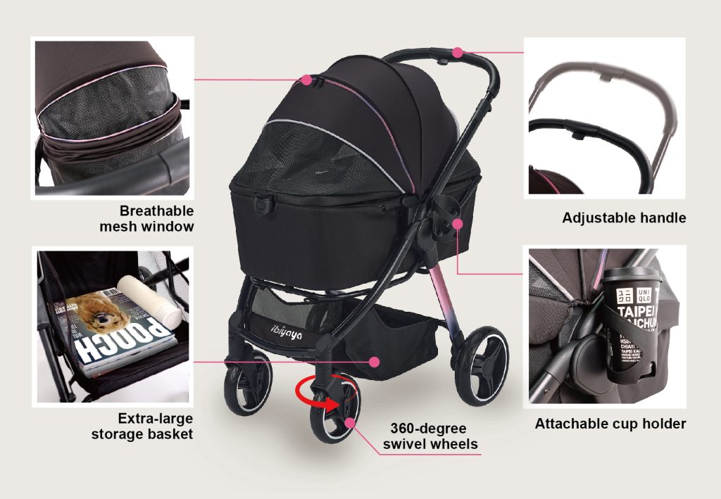 Ibiyaya Retro Luxe Folding Pet Stroller for Pets up to 30kg - Soft Sage