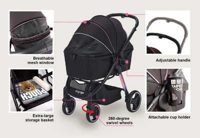 Ibiyaya Retro Luxe Folding Pet Stroller for Pets up to 30kg - Soft Sage