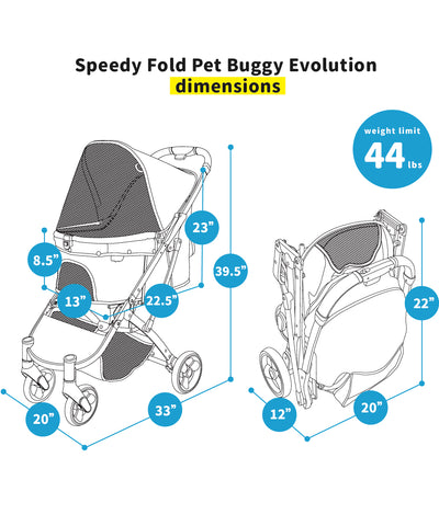 Ibiyaya Speedy Fold Pet Buggy Evolution - NEW & IMPROVED Pet Stroller Up to 20Kg