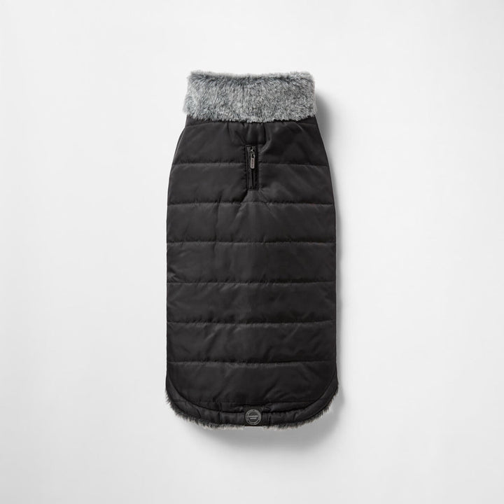 Snooza Wear Puffer Dog Coat with Fur Collar in Black