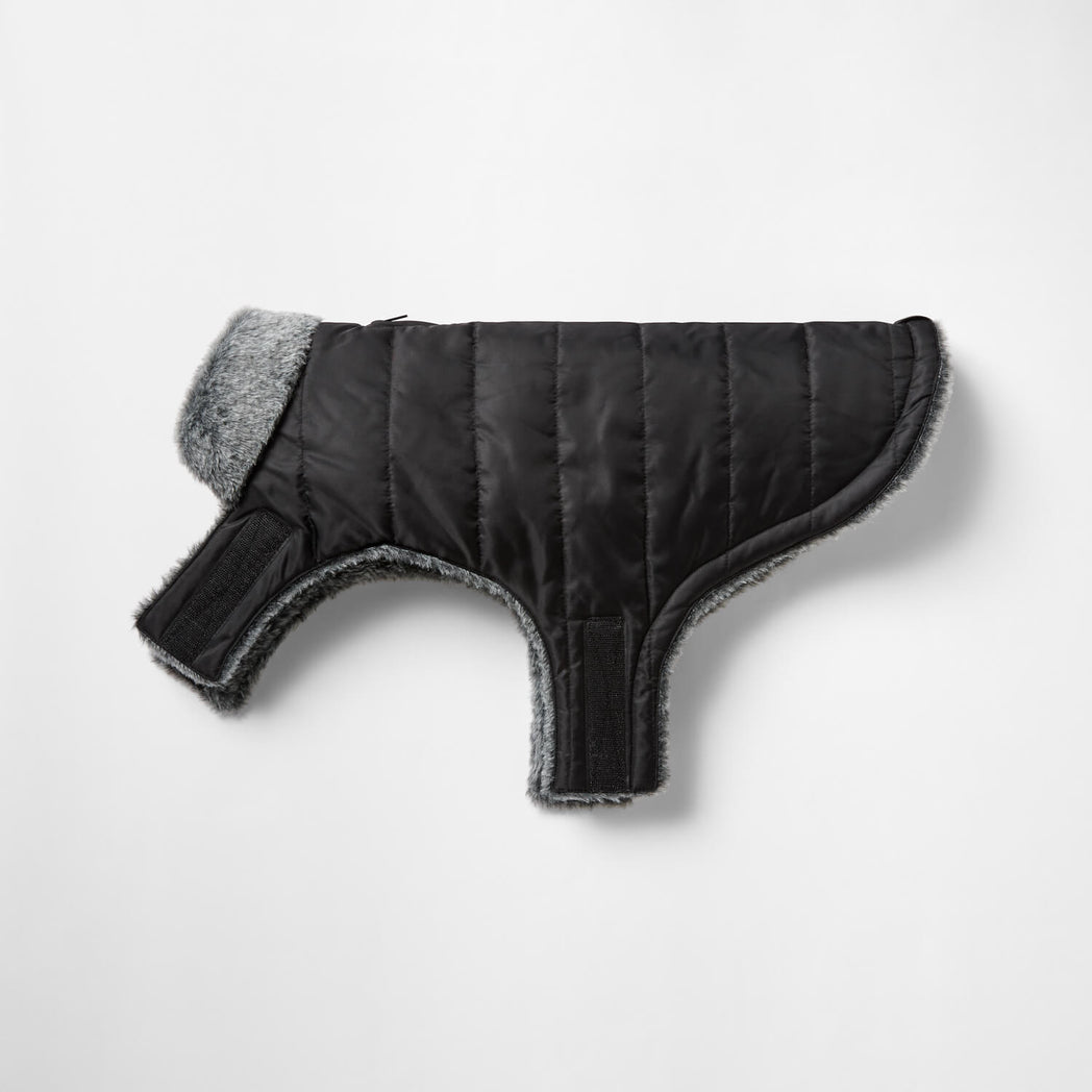 Snooza Wear Puffer Dog Coat with Fur Collar in Black