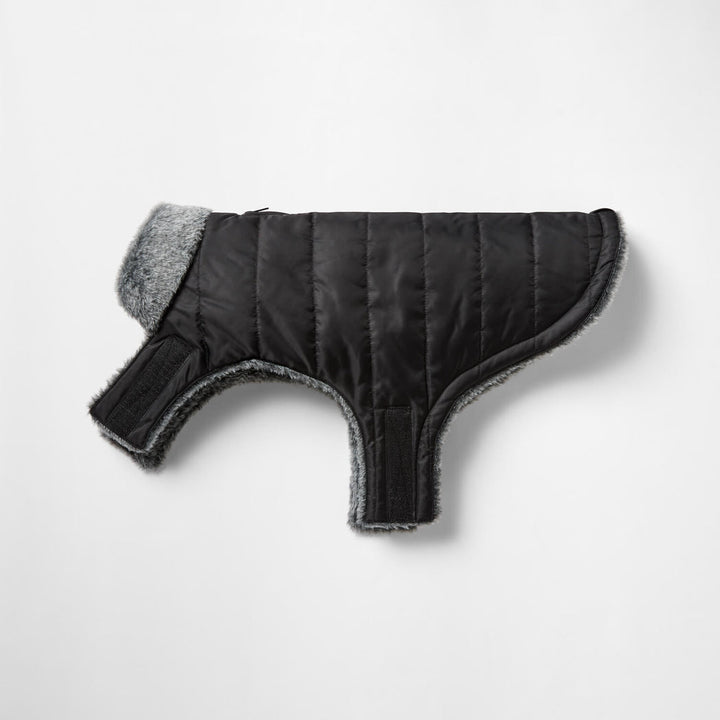 Snooza Wear Puffer Dog Coat with Fur Collar in Black