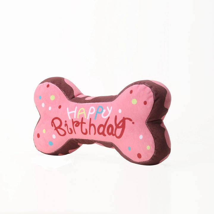 Muddy Paw Friends Happy Birthday Bone-Shaped Squeaky Toy for Dogs and Cats