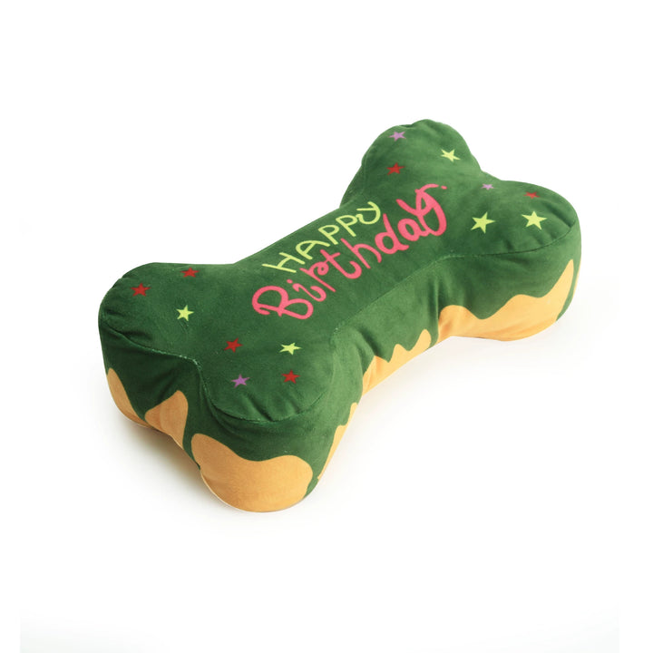 Muddy Paw Friends Happy Birthday Bone-Shaped Squeaky Toy for Dogs and Cats