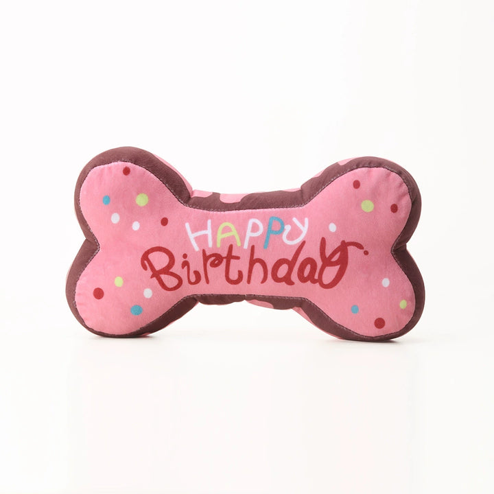 Muddy Paw Friends Happy Birthday Bone-Shaped Squeaky Toy for Dogs and Cats