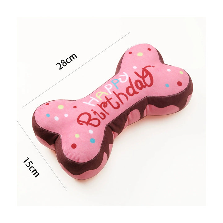 Muddy Paw Friends Happy Birthday Bone-Shaped Squeaky Toy for Dogs and Cats