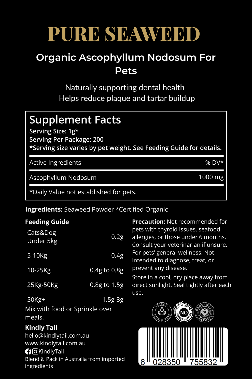 Kindly Tail Pure Organic Seaweed Dental Health Care for Dog and Cat 200g