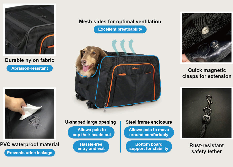 Ibiyaya JetPaw 3-in-One Pet Stroller with Removable Airline-Approved Carrier Up to 7kg