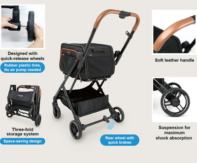 Ibiyaya JetPaw 3-in-One Pet Stroller with Removable Airline-Approved Carrier Up to 7kg