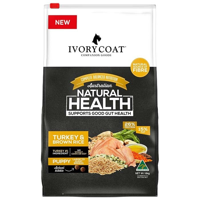 Ivory Coat Healthy Gut Large Breed Pupppy Turkey & Brown Rice Dog Food - Muddy Paw Shop