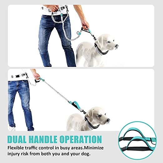 Dog Running Leash with Bungee Waist Belt, Retractable, Dual handle