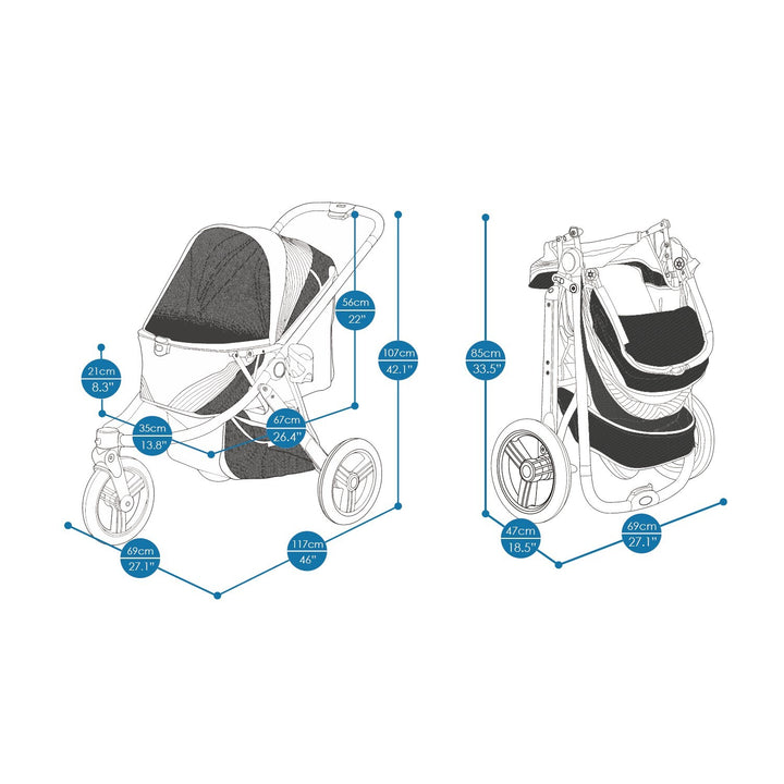 Ibiyaya The Beast 3-Wheel All-Terrain Pet Jogging Stroller Up To 25Kg - Jet Black