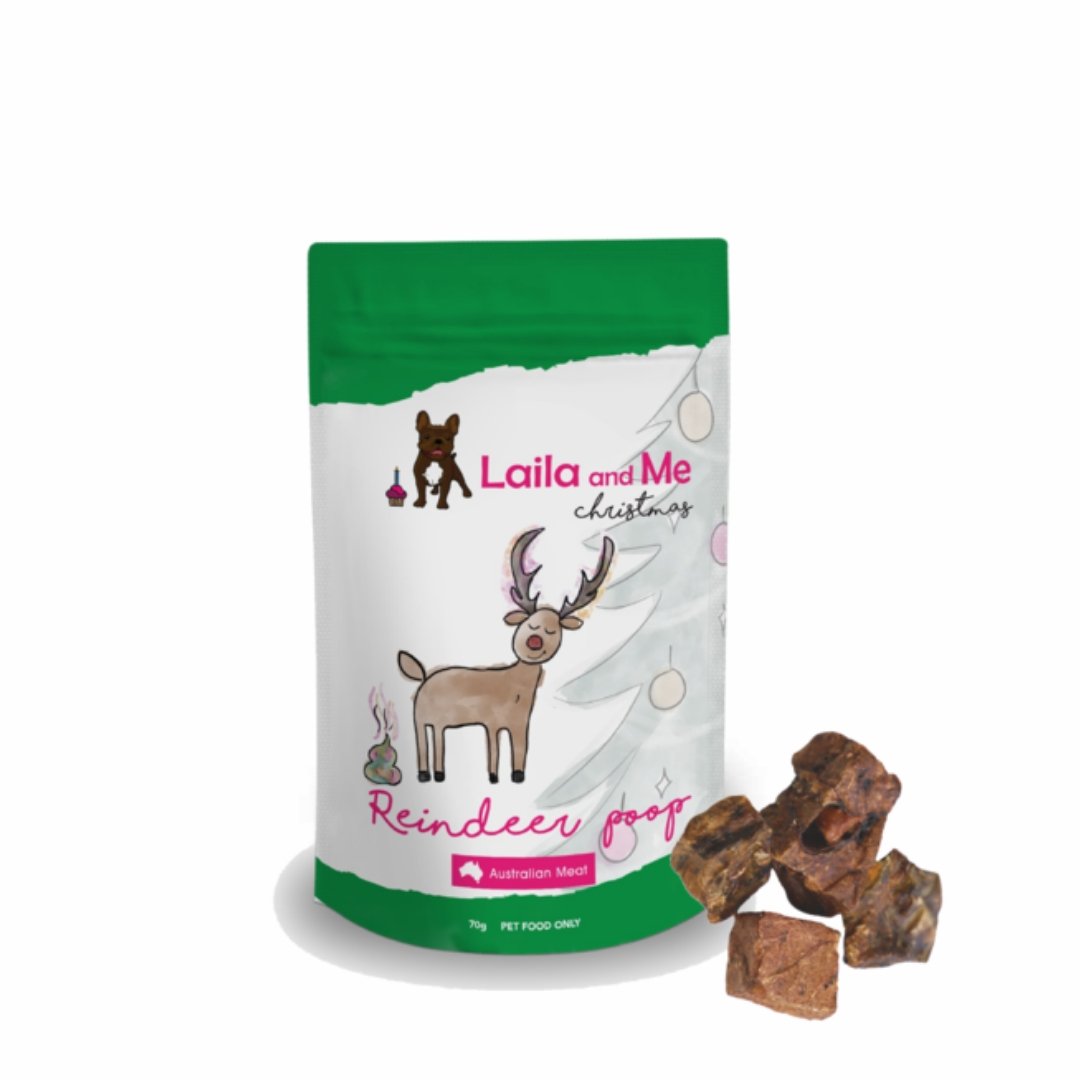 Laila & Me Christmas Reindeer Poop Beef Lung Treats for Dogs 50g