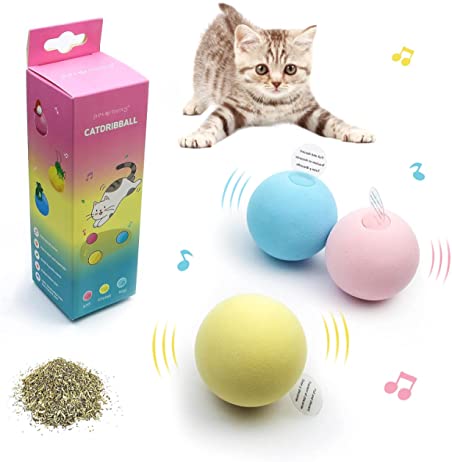 Interactive Cat Toy Chirping Ball with Catnip box of 3Pcs