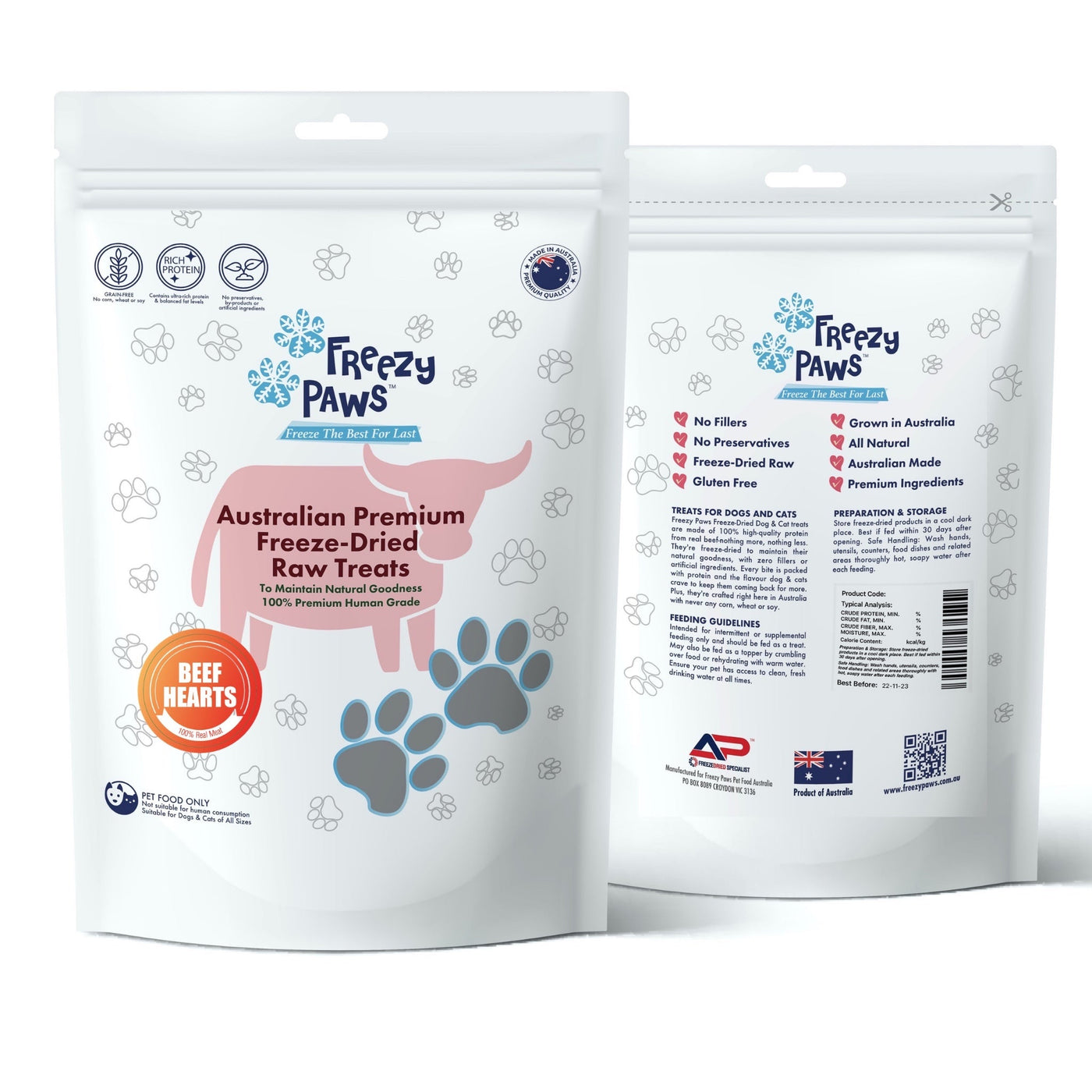 Freezy Paws Freeze Dried Beef Heart Dog And Cat Treats 100g