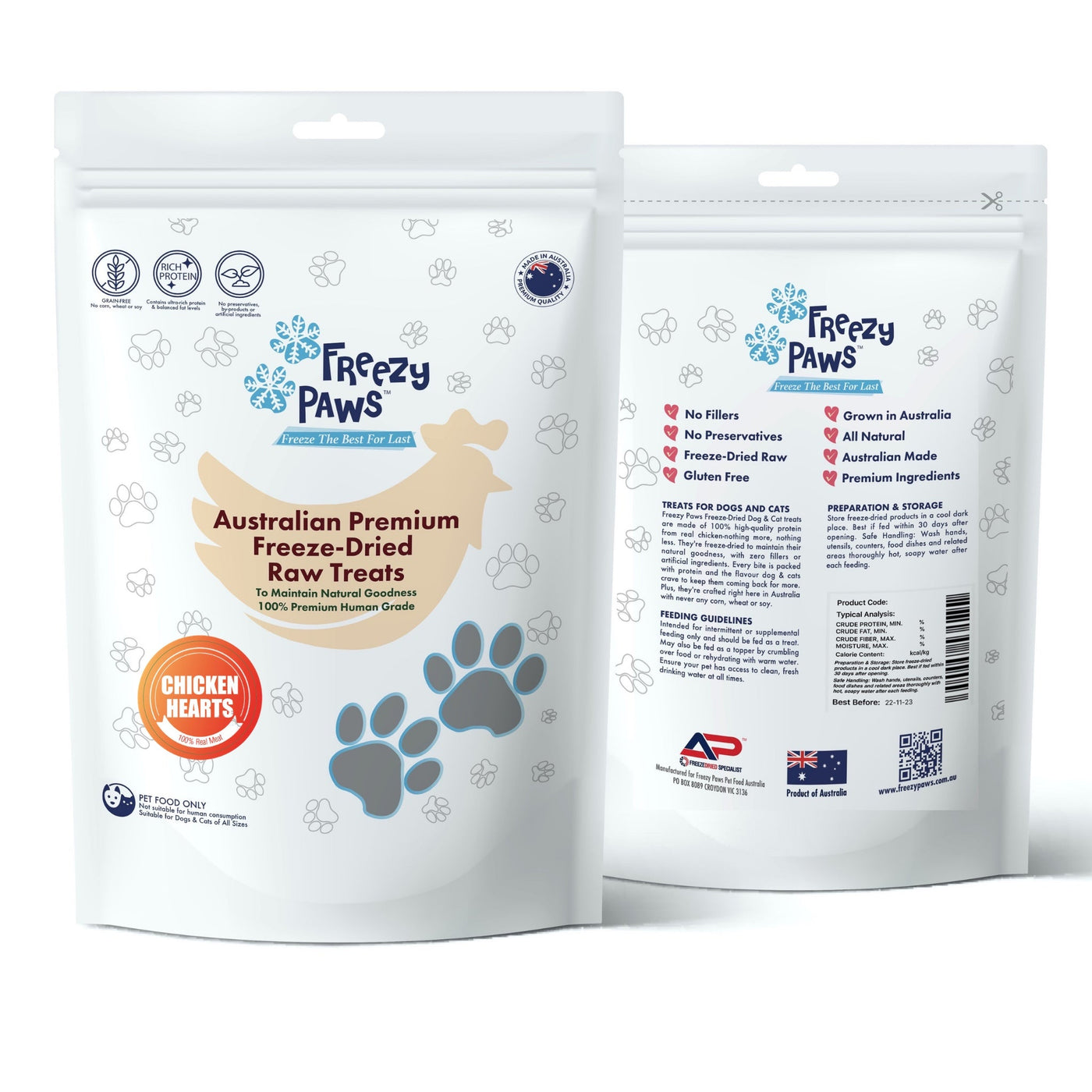 Freezy Paws Freeze Dried Chicken Heart Dog And Cat Treats 100g