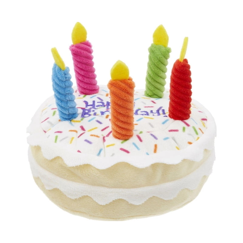 Fuzzy Friends Plush Happy Birthday Cake Dog Toy